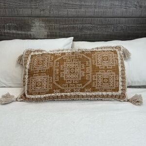 Boho Tassel Accent Pillow - Mustard & Cream